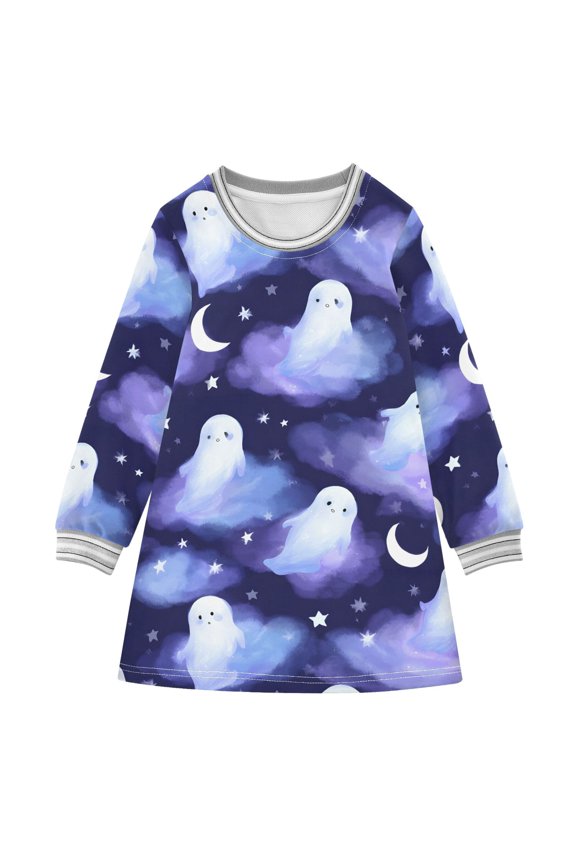 Ghost Cloud Night Girls'long-sleeved dress Thickened A-dress Warm Dress Basic Shirt Party Dresses
