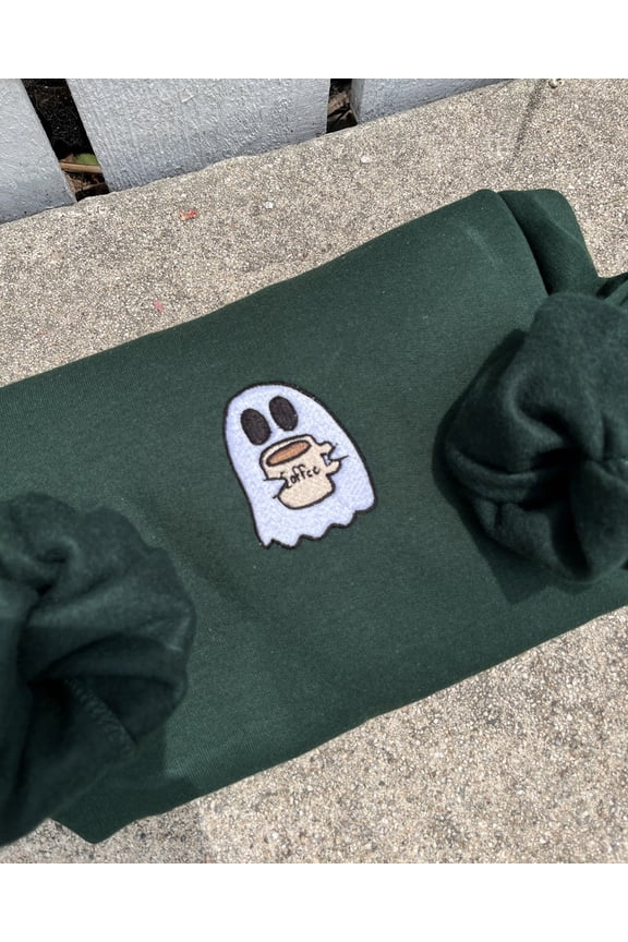 Ghost Coffee Halloween Embroidered Sweatshirt
