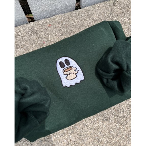 Ghost Coffee Halloween Embroidered Sweatshirt