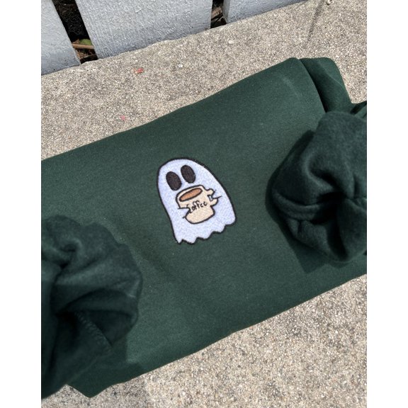 Ghost Coffee Halloween Embroidered Sweatshirt