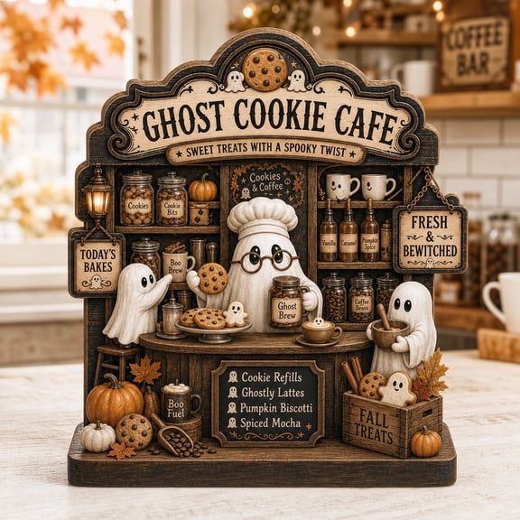 Ghost Cookie Cafe Wooden Block Shelf Decor for Halloween