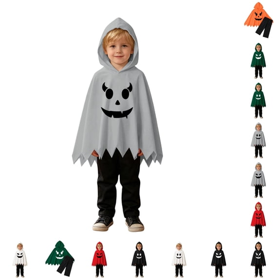 Ghost Costume Toddler Two Piece Cute Hooded Cape Black Pants Halloween Hooded Poncho