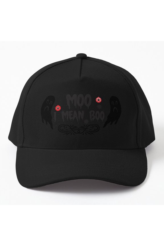 Ghost Cow Moo Boo Baseball Hat, Halloween Farm Animal Wordplay Graphic Design, Classic Cap