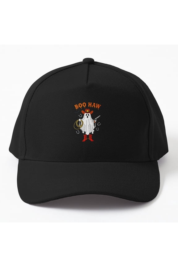 Ghost Cowboy Boo Haw Baseball Hat, Western Halloween Wordplay Graphic Design, Classic Cap