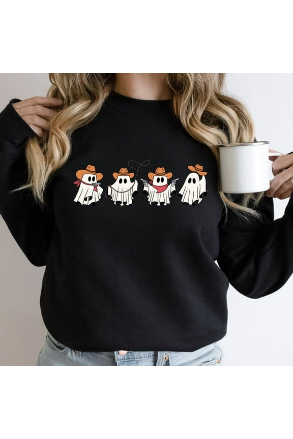 Ghost Cowboy Sweatshirt, Western Halloween Sweatshirt, Halloween Sweatshirt, Halloween Cowboy Sweatshirt, Halloween Tee, Halloween Cow