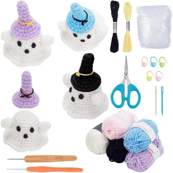 Ghost Crochet Kit for Beginners 8 Set Ghost Crocheting Starter Kit Cute Ghost Prince Beginners Easy Crochet Kit Set Crochet Wobbles with Step-by-Step Instruction for Craft