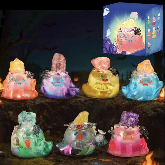 Ghost Crystal Blind Box, Halloween Blind Box Surprise Resin Figurine, Glow In The Dark Ghost Figurines Halloween Decor Indoor Luminous Miniature Mystery Blind Box, 4-Piece Random Style