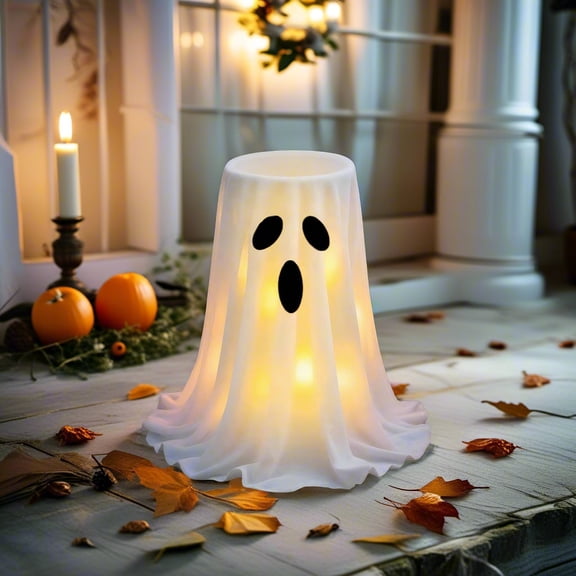 Ghost Deco Light Up Telescopic Candy Box Storage Stand Halloween Outdoor Yard Porch Prop Retractable Glowing Treat Container Holiday Spooky Setup