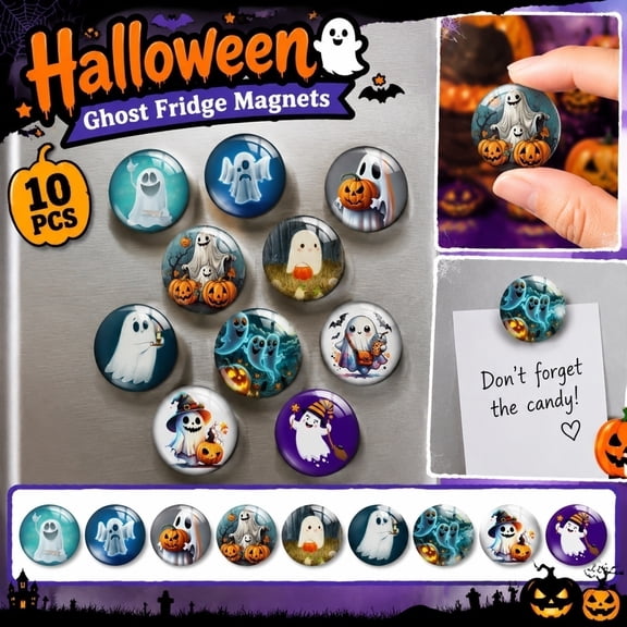 Ghost Decor, Gravestones Halloween Decorations, Cute Halloween Decor, Halloween Graveyard, 10 Pack 1.2 Inch Tiny Decorative Ghost Fridge Magnets for Rv Garage Door Halloween