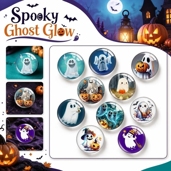 Ghost Decor, Halloween Ghosts, Halloween Decor, Fridge, 10 Pieces 1.5 Inch Diameter Small Round Halloween Themed Magnets, Great for Updating Your Kitchen Look, Decorating Party