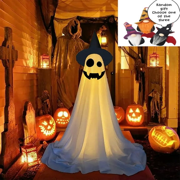 Ghost Decor Halloween Lighted White Cloth Ghosts, Standing Ghost Ornament, Giant Cute Ghosts Light Up Ghost Decor for Holiday Home Porch, Sparkly Light up Ghosts, Sparkling Ghosts Decor for Porch