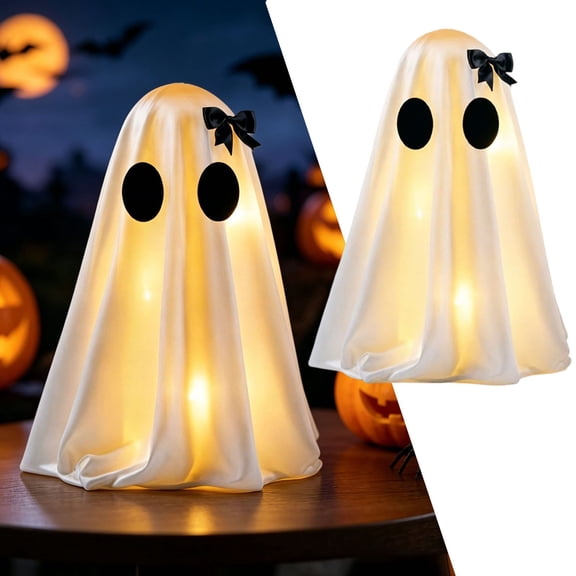 Ghost Decor Kit Halloween Indoor Decoration with LED String Lights Scary Glowing Ghosts for Mantel Shelf Table Fireplace Kitchen Party Centerpiece Use