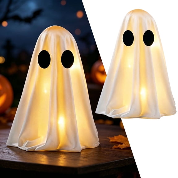 Ghost Decor Kit Halloween Indoor Decoration with LED String Lights Scary Glowing Ghosts for Mantel Shelf Table Fireplace Kitchen Party Centerpiece Use