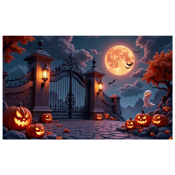 Ghost Decoration Spooky Halloween Banner Jack O Lantern Haunted Gate for Halloween Party Outdoor Night