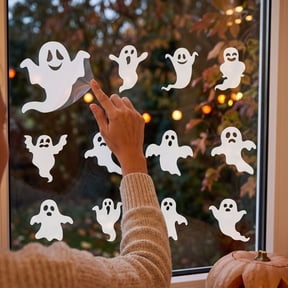 Ghost Decorations,12 Pack Multi Expression Ghost Paper Cutout Stickers,Self Adhesive Clean Removable Decals,Excellent For Indoor Halloween Party Layout,Spooky Decor For Residential Indoor Spaces