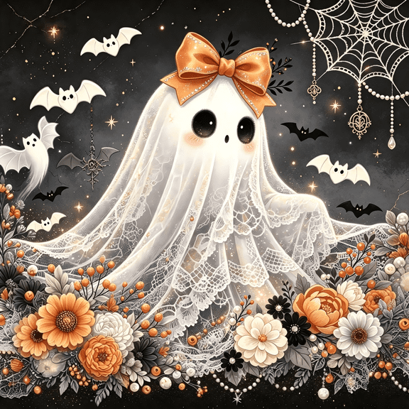 Ghost Diamond Art Kits For Adults Halloween 5D Diamond Painting Kits for Beginners, DIY Paint by Diamonds Full Drill Round Gem Art ,Home Wall Decor Gifts-8x12