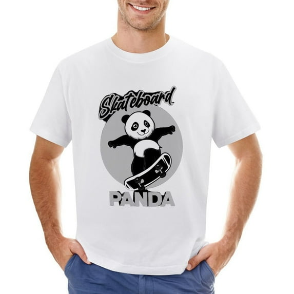 SKATEBOARD PANDA Vintage T-shirt Mens Cotton Classic Crewneck Short Sleeve Tees Unisex White 5XL