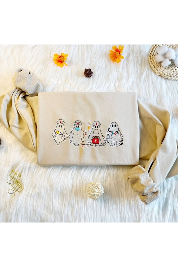 Ghost Doctor Halloween Embroidered Sweatshirt
