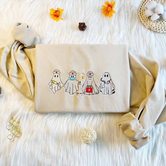 Ghost Doctor Halloween Embroidered Sweatshirt