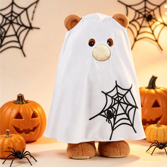 Ghost Dog Halloween Decoration Cover, White Cloth Ghost Cape With Hood And Spiderweb Graphic, Soft Breathable Fabric Costume Cover For Parties And Dress-Up