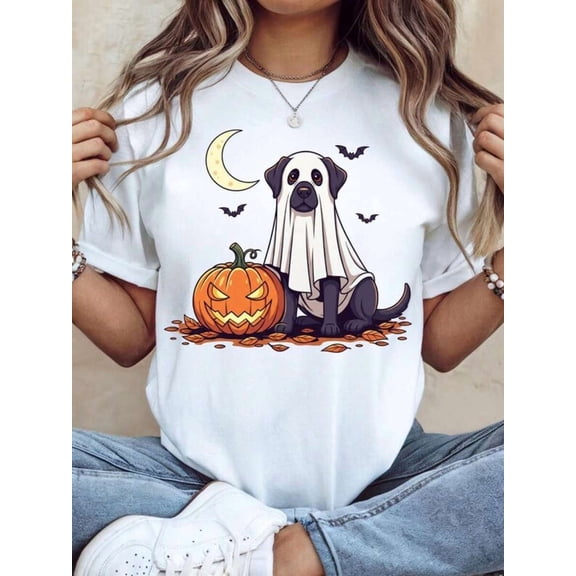 Ghost Dog Halloween Shirt, Funny Labrador Pumpkin Tee, Cute Spooky Season Top, Dog Mom Gift, Trick O