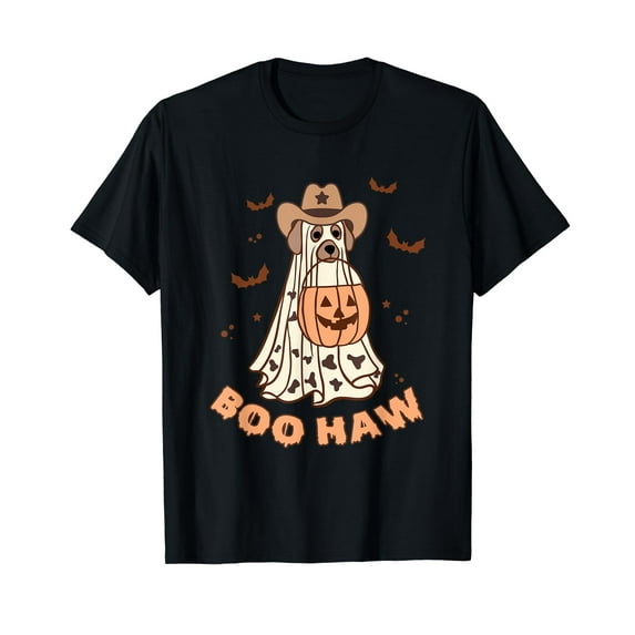 Ghost Dog Western Halloween Design Boo Haw Funny Design T-Shirt