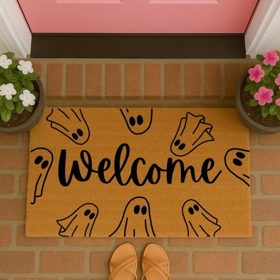 Ghost Doormat, Funny Halloween Welcome Mat for Front Porch and Entryway Spooky Outdoor Decor