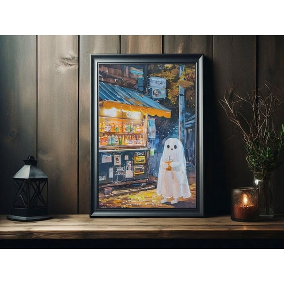 Ghost Drink Water In Drinks Counter Poster Print, Halloween Poster, Poster For Halloween, Wall Art Halloween, Cute Ghost Wall Décor