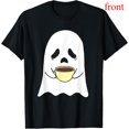 thumbnail image 1 of Ghost Drinking Coffee T Shirt, Graphic Tee Tops，Coffee Lover，Caffeine Lover，Casual Short Sleeve，Comfort T-Shirt ，Funny，cotton，black，S-5XL, 1 of 5