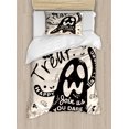 thumbnail image 1 of Ghost Duvet Cover Set Twin Size, Halloween Trick or Treat Ghost Illustration with Grunge Background Design, Decorative 2 Piece Bedding Set with 1 Pillow Sham, Dark Brown and Beige, by Ambesonne, 1 of 3