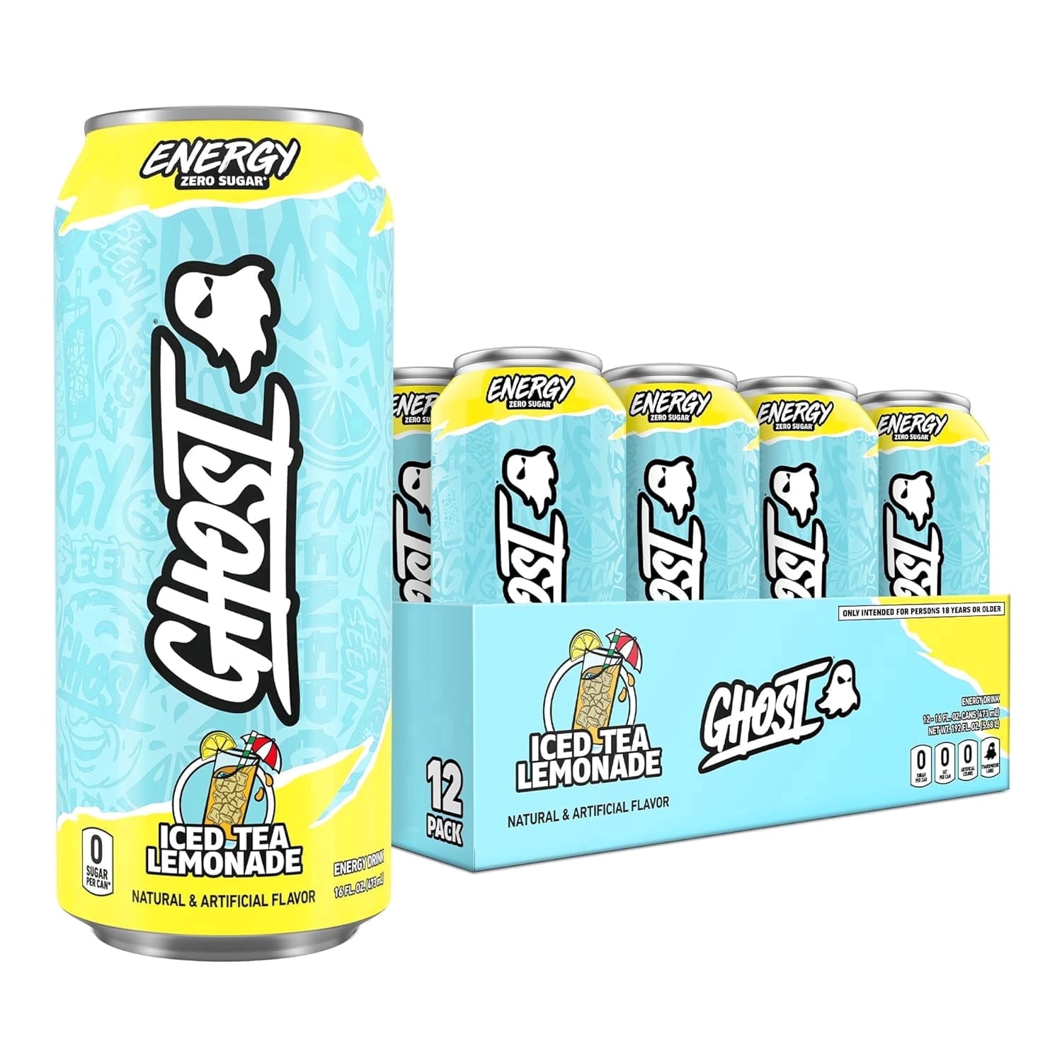 Ghost Zero Sugar Energy Drink, Iced Tea Lemonade, 16 oz Can, 12 Pk