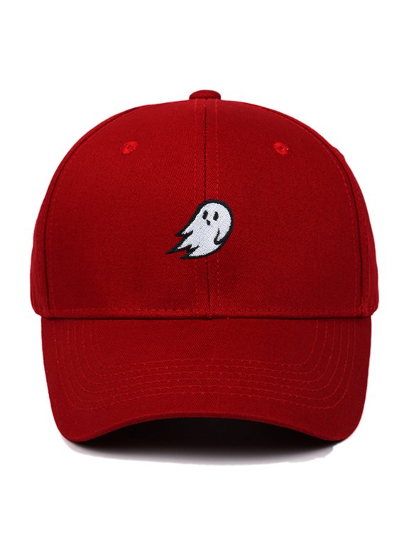 Ghost Embroidery Baseball Cap Unisex Summer Outdoor Sports Hat Versatile Adjustable Sunscreen Trucker Cap Brick Red