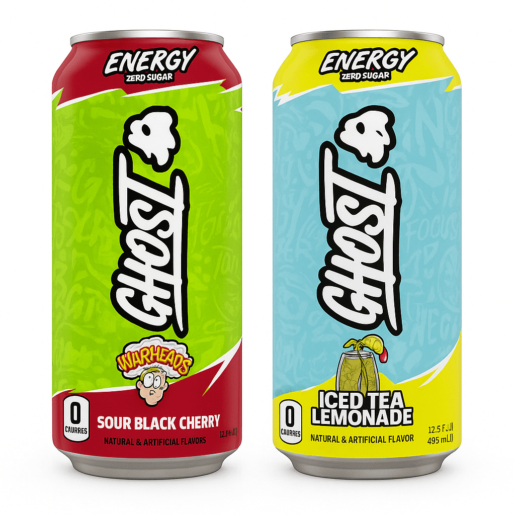 Ghost Energy Drink Variety Pack, Sour Black Cherry & Iced Tea Lemonade, Zero Sugar, 16 fl oz Cans (Pack of 12, 6 Each Flavor)