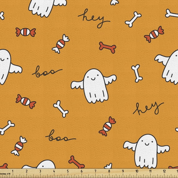 Ambesonne Ghost Fabric by the Yard Upholstery, Sweets Bones Hey and Boos, 3 Yards, Multicolor