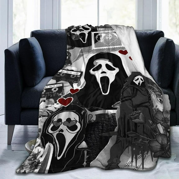 Ghost-Face Blanket Horror Movie Throw Blanket Anti-Pilling Plush Blanket Lightweight & Ultra-Soft, Warm & Comfy Flannel Fleece Blanket for Couch, Bed, Sofa, 50x60