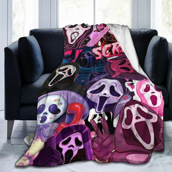 Ghost-Face Blanket Horror Movie Throw Blanket Anti-Pilling Plush Blanket Lightweight & Ultra-Soft, Warm & Comfy Flannel Fleece Blanket for Couch, Bed, Sofa, 60x80