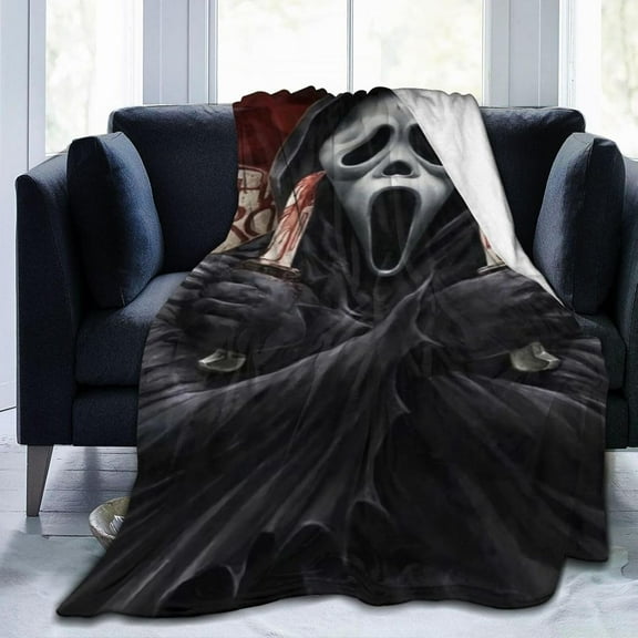 Ghost-Face Blanket Scary Movie Anti-Pilling Throw Blanket Plush Blanket Lightweight & Ultra-Soft, Warm & Comfy Flannel Fleece Blanket for Couch, Bed, Sofa, 30x40