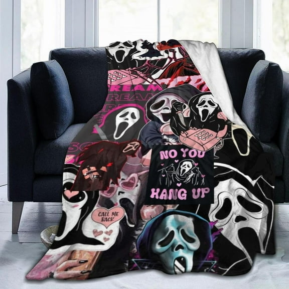 Ghost-Face Blanket Scary Movie Anti-Pilling Throw Blanket Plush Blanket Lightweight & Ultra-Soft, Warm & Comfy Flannel Fleece Blanket for Couch, Bed, Sofa, 50x60