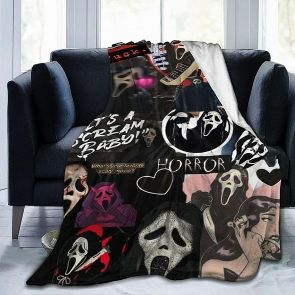 Ghost-Face Blanket Scary Movie Anti-Pilling Throw Blanket Plush Blanket Lightweight & Ultra-Soft, Warm & Comfy Flannel Fleece Blanket for Couch, Bed, Sofa, 60x80