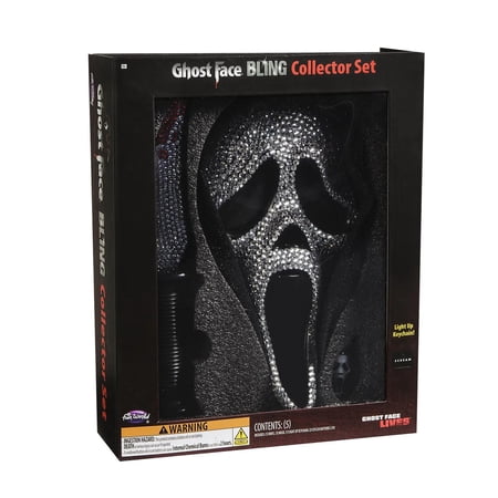 Fun World Exclusive Ghost Face Bling Mask, Knife & Light-Up Keychain Collectible Box Set