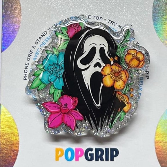 Ghost Face Design Flower Magsafe Popsocket, Magsafe Phone Grip , Halloween Gift, Halloween Colection, Gift for Friend, Gift for Girl Friend | Phone Grip | Grip | Bookish | Acrylic/Resin |