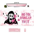 thumbnail image 1 of Ghost Face Desk Mat, Halloween Gaming Mouse Pad, Desk Pad Large with Non-Slip Rubber Base, XXL Computer Keyboard Mat with Stitched Edges, Extended Mousepad for Girls, Home, Office, Pink, 1 of 5