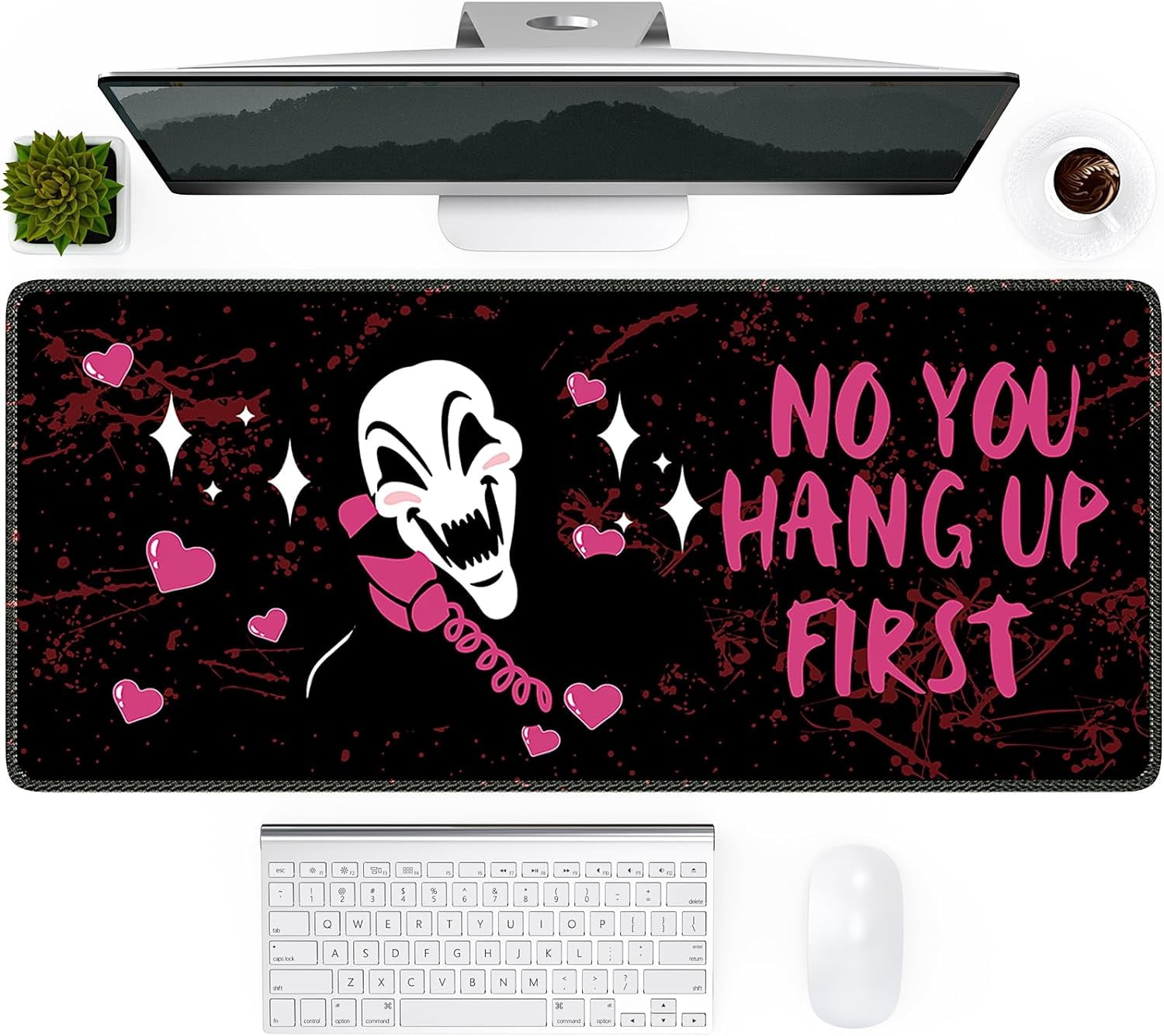 Ghost Face Desk Mat,Large Gaming XXL Mouse Pad, Desk Pad Large, with Non-Slip Rubber Base, XXL Computer Keyboard Mat with Stitched Edges, Extended Mousepad for Girls, Black Pink