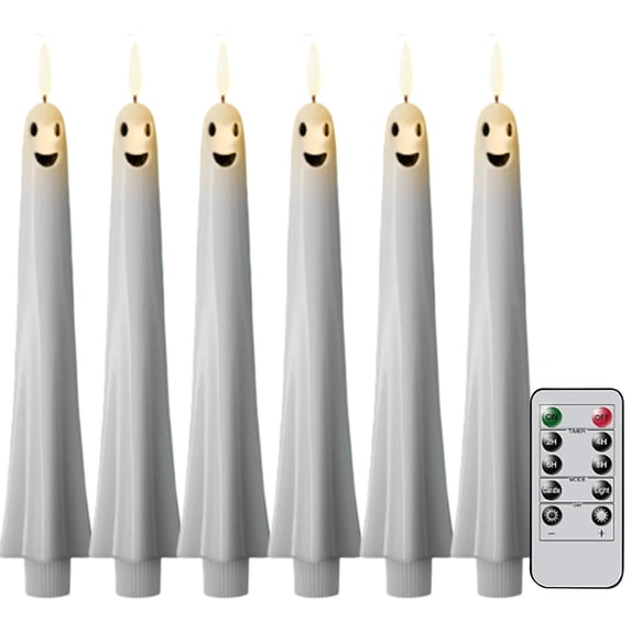 Ghost Face Flameless LED Candle Set – Remote & Timer Battery-Operated Taper Candles for Dining Table, Window Sill & Spooky Centerpiece, 6Pcs
