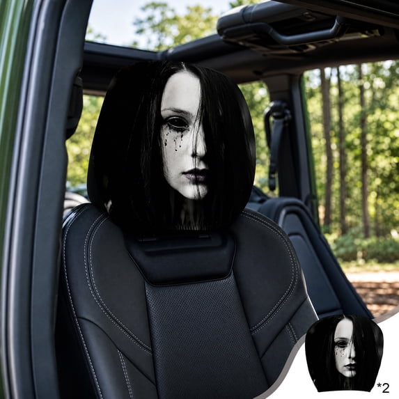 Ghost Face Headrest Covers | 2Pcs 2026 New Spooky Scary Headrest Covers for Cars | Funny Washable Breathable Face Car Head Rest Cover Protector for Halloween (#C)
