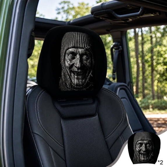 Ghost Face Headrest Covers | 2Pcs 2026 New Spooky Scary Headrest Covers for Cars | Funny Washable Breathable Face Car Head Rest Cover Protector for Halloween (#D)