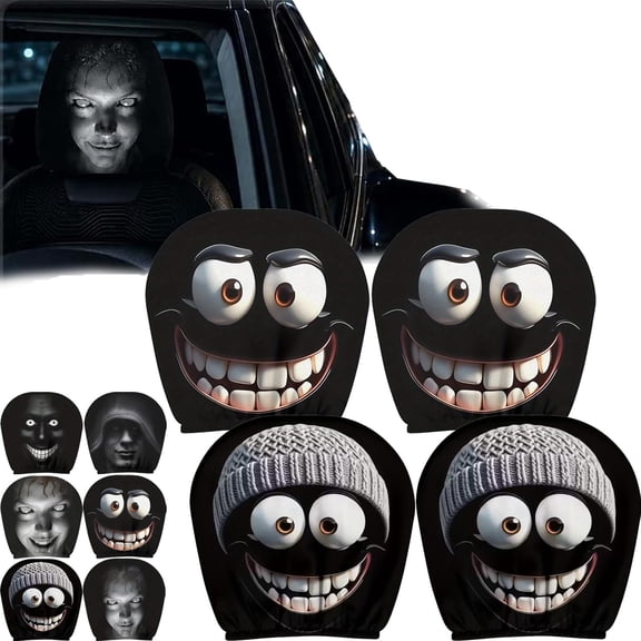 Ghost Face Headrest Covers for Cars, 4 Pcs Scary & Funny Cartoon Car Headrest Covers, Spooky Creepy Halloween Auto Head Rest Protector with Ghost Face Mask Design, for Vehicle Truck SUV,Set h