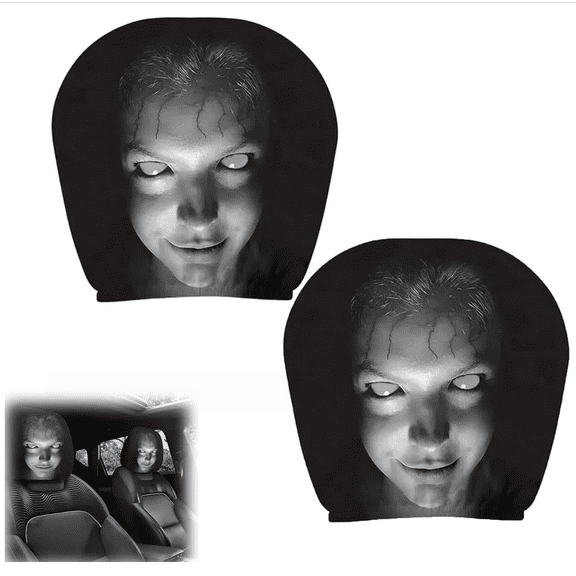 Ghost Face Headrest Covers Scary for Cars Funny Cartoon Cover Halloween Creative Smiling Car Devil Eye Faces Seat Spooky Polyester Design Stretchable Fabric Horrible Set Big Grinning 2PCS