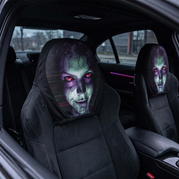 Ghost Face Headrest Covers, Scary Covers for Cars, Stretchy Seat Headrest Protector, Funny Cover for Auto, Vehicle, Truck, SUV, Washable Elastic Fabric, Interior Accessories(D)