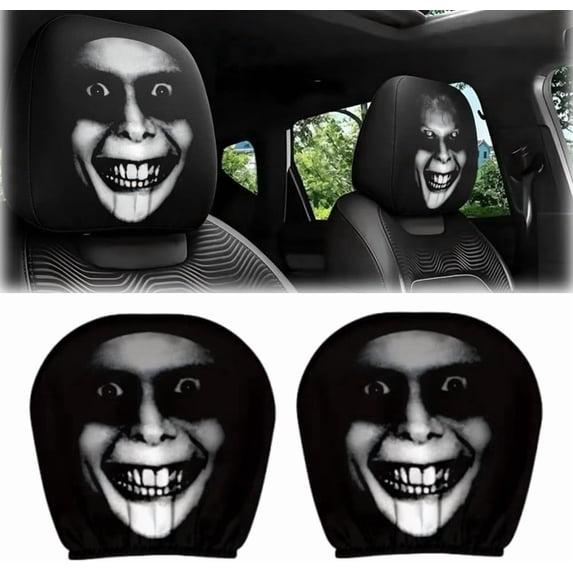 Ghost Face Headrest Covers, Scary Covers for Cars, Stretchy Seat Headrest Protector, Funny Cover for Auto, Vehicle, Truck, SUV, Washable Elastic Fabric, Interior Accessories(2pcs#D)